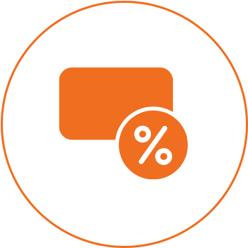 Orange discount icon with percentage symbol.
