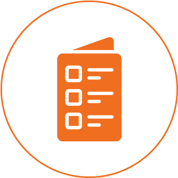 Orange checklist icon on white background.