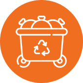 Recycling bin icon on orange background.